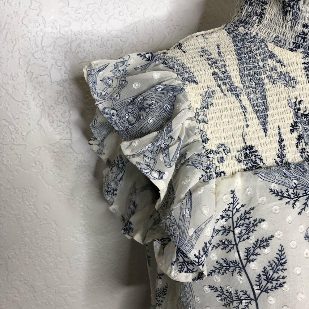 INA white blue floral ruffle smocked maxi dress size Medium - Picture 6 of 16